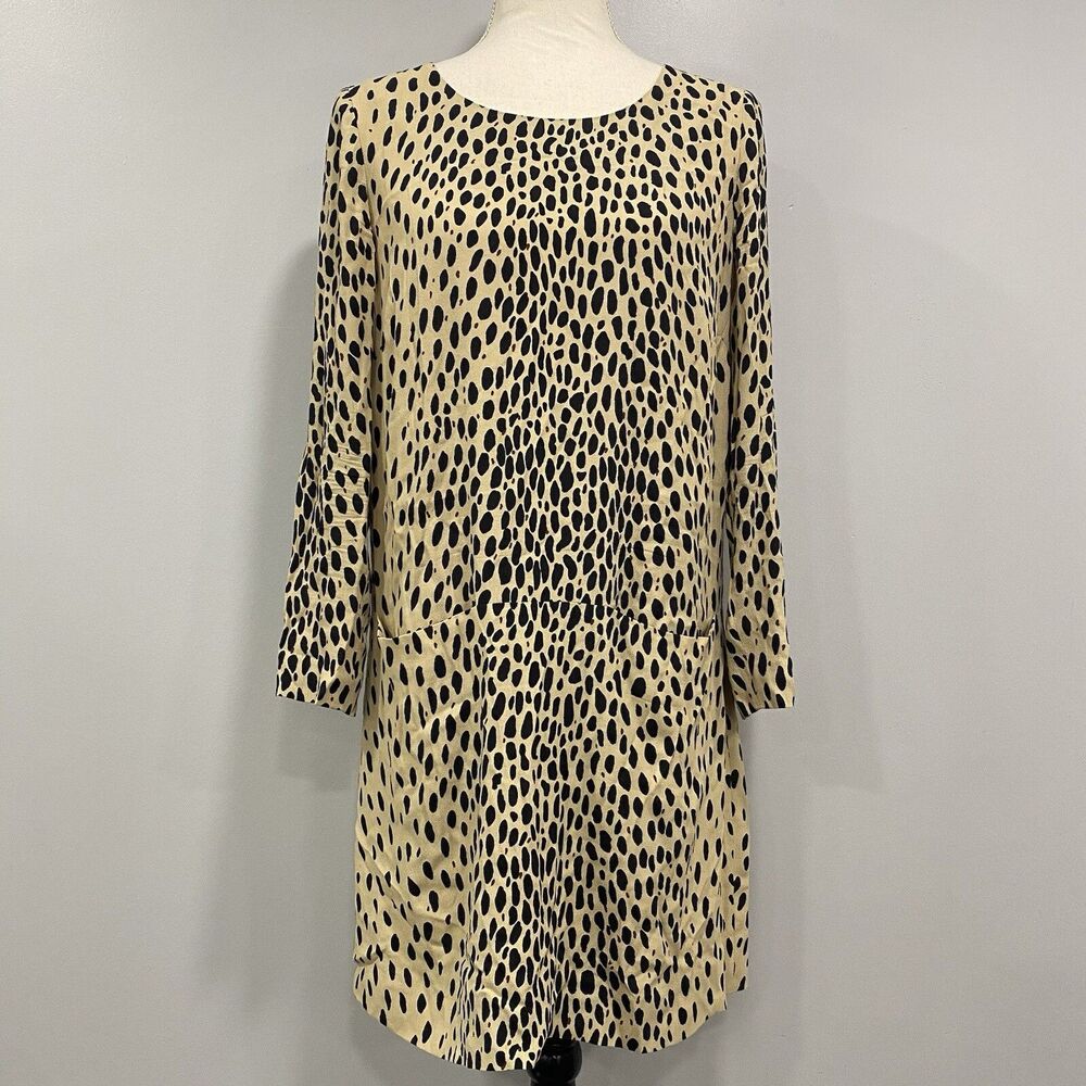 J. Crew 6 Tan Cheetah Wildcat Long Sleeve Mini Shift Dress Edgy Chic Maximalist*